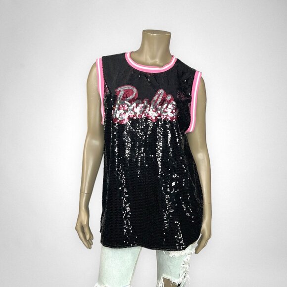 Barbie Tops - Barbie Black Sequined Barbie Jersey M